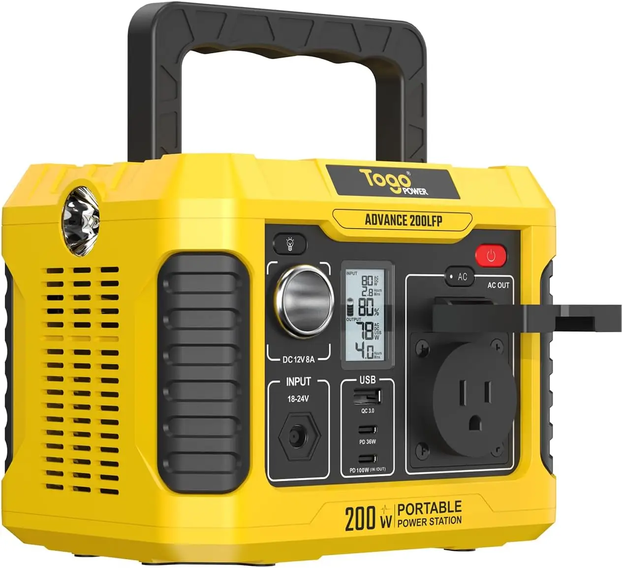 

Портативная электростанция 200 Вт с аккумулятором 177 Вт·ч, пиковая мощность переменного тока 400 Вт, порты USB QC3.0 и PD для кемпинга, дома и экстренных ситуаций