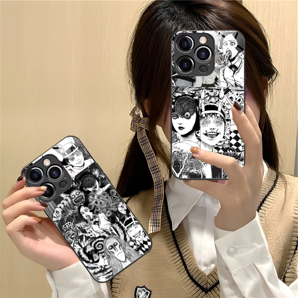 Junji Souichi Painting Mobile Cell Phone Case for iPhone 16 15 14 13 12 11 X XR XS 8 Pro Max Plus Mini PC Glass Cover Shell