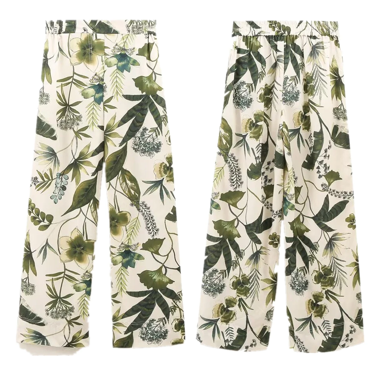 

Maxdutti 2025 Summer French Countryside Style Tropical Floral Pants Women Straight Pants Casual Trousers Women