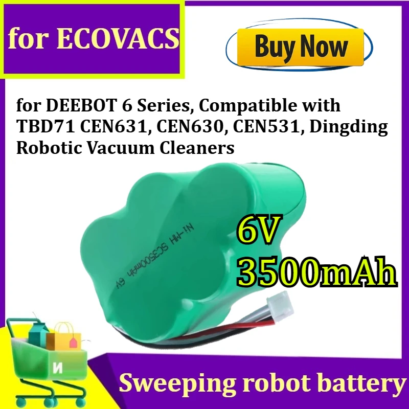 

Аккумулятор 6V 3500 мАч для ECOVACS DEEBOT серии 6, совместим с роботами-пылесосами TBD71, CEN631, CEN630, CEN531, Dingding