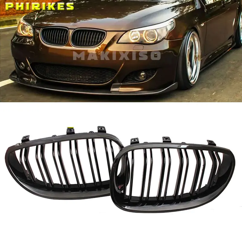 

Car Front Bumper Grille Kidney Racing Grill Grilles For BMW E60 E61 5 Series 2003-2009 Gloss Black Auto New Double Slat