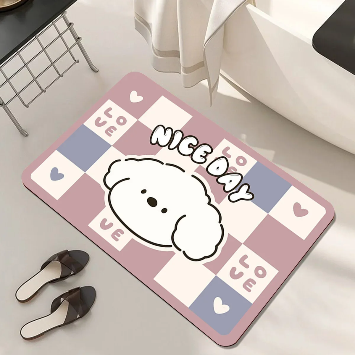 

Bathroom Floor Mat Cartoon Style Diatomaceous Mud Quick Drying Foot Mat for Bathroom Dirt Resistant Non Slip Entrance Door Rug