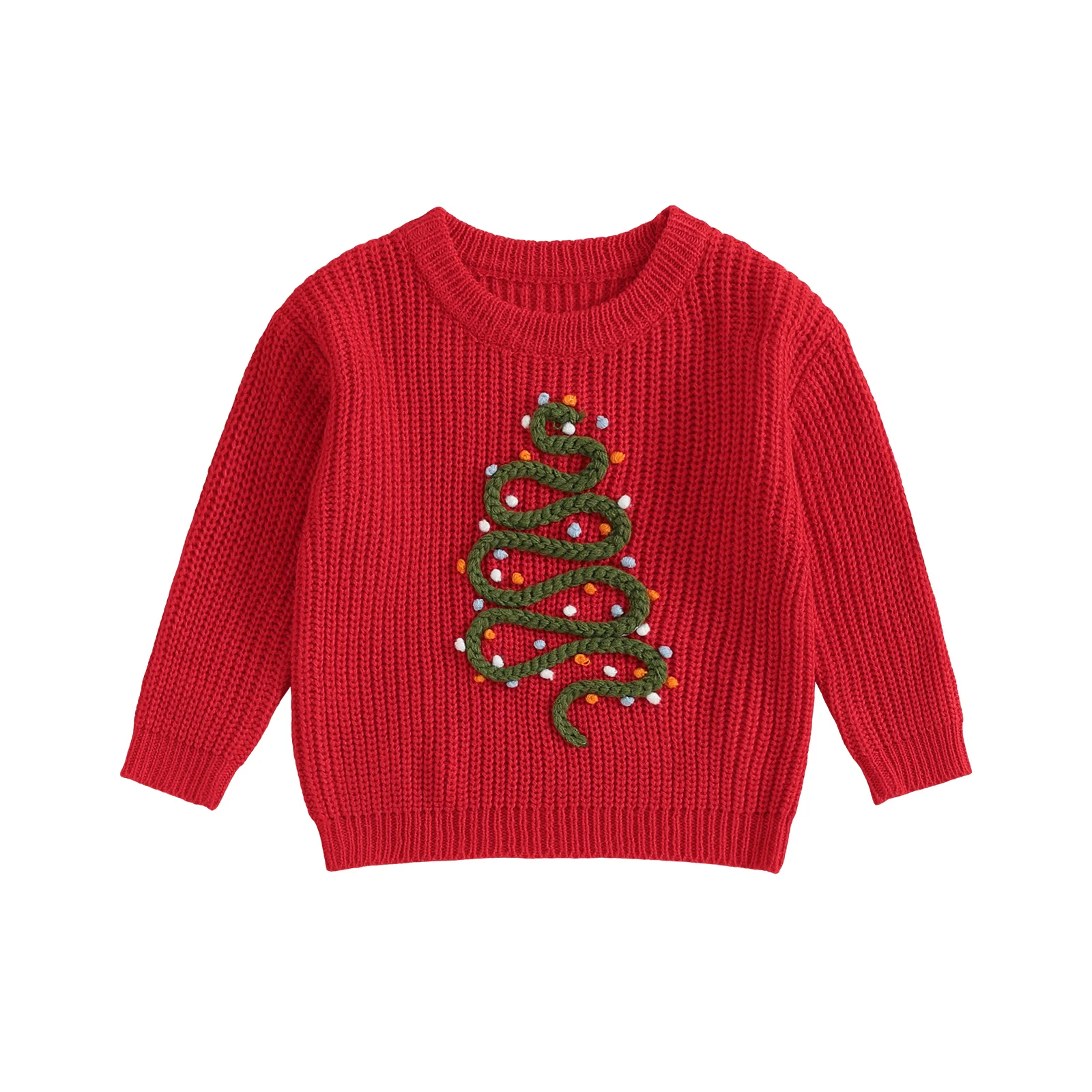 

Infant Baby Knit Sweater Fashionable Christmas Tree Embroidery Crew Neck Long Sleeve Tops