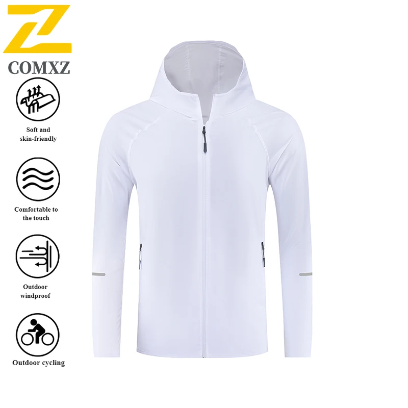 سترة بغطاء للرأس للحماية من الأشعة فوق البنفسجية للزوجين للجري UPF50 + ملابس رياضية سريعة الجفاف قابلة للتنفس مع تقنية تبريد للضوء الليلي 2025 #4