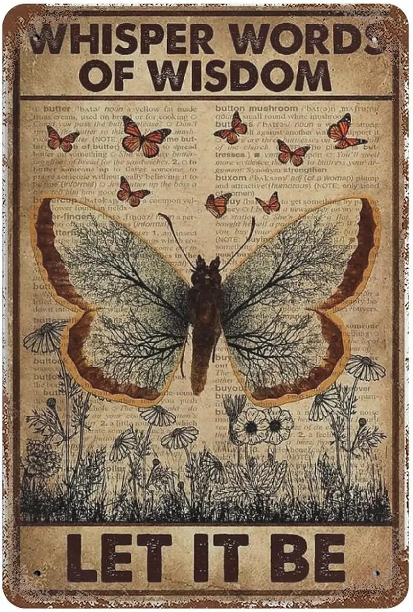 فراشة معدن القصدير علامة الهمس كلمات الحكمة دعها تكون جدار ديكور مضحك الديكور للمنزل المطبخ بار المرآب