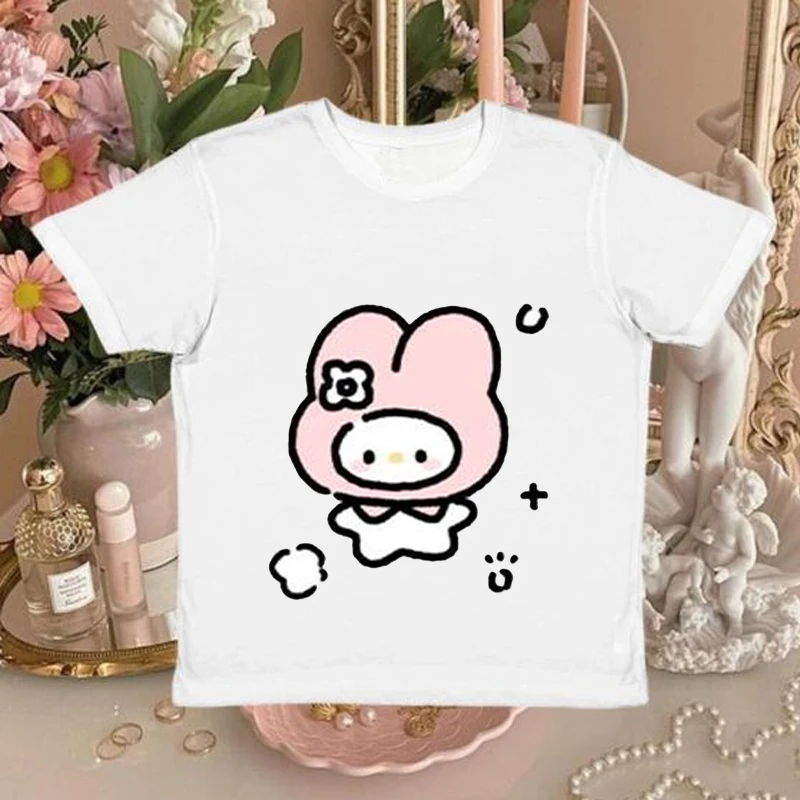 Korean Style Sanrio My Melody Cartoon T-shirt Top Cute Y2K Girls Summer Short Sleeved Versatile Top