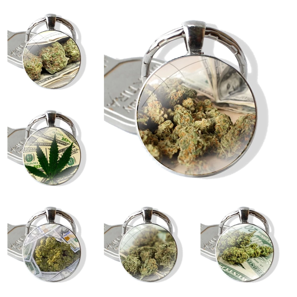 25mm Glass Cabohcon Keychain Key Rings for Women Men Jewelry Gift Drug Dealer Money Weed Art