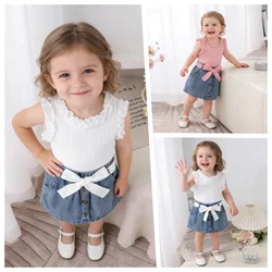 2026 Summer Korea Style Children's Clothing Sets Girls Casual Tops +Skirt Two Piece Kids Fashion Outfits Holiday Baby Clothing