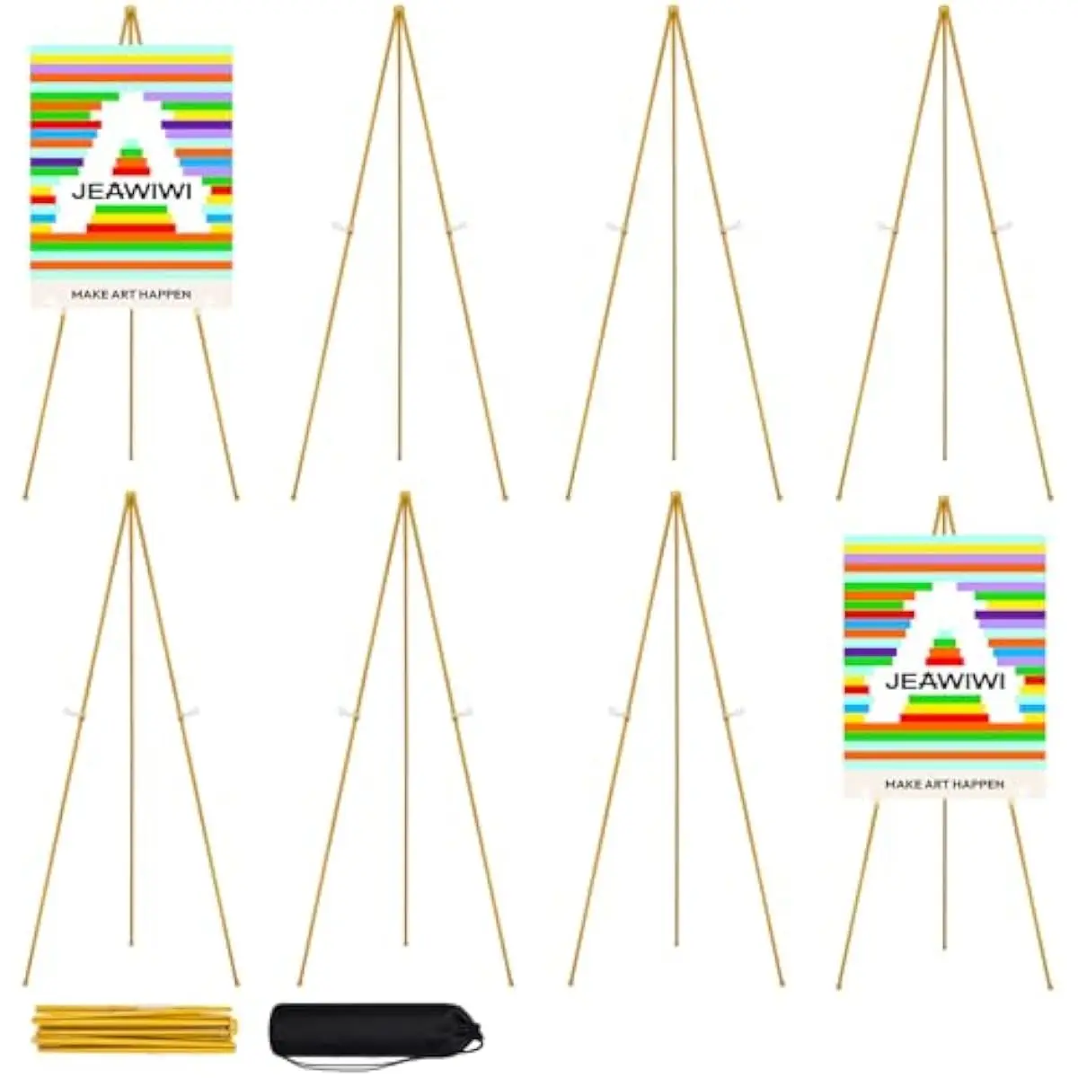 8 Lightweight Foldable Metal Easel Stands 66 Inch Tall Gold Finish With Carry Bags Easy One-Hand Setup Adjustable Height Anti-Sl