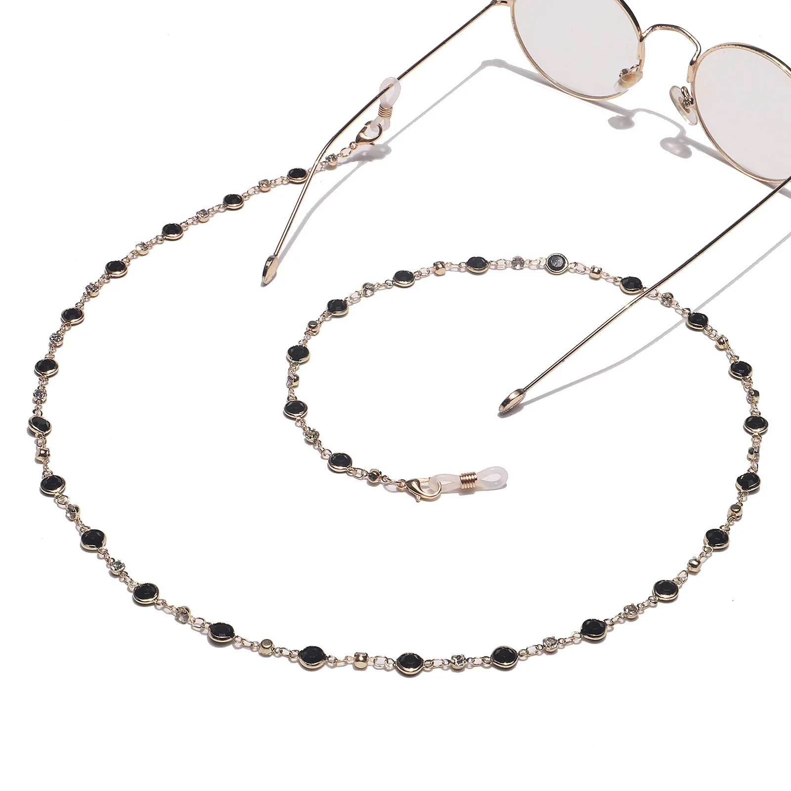 

Fashion Sun Glasses Black Crystal Eyeglasses Chain Women Outside Casual Sunglasses Accessory Necklace Gift Mask Hanging Rope