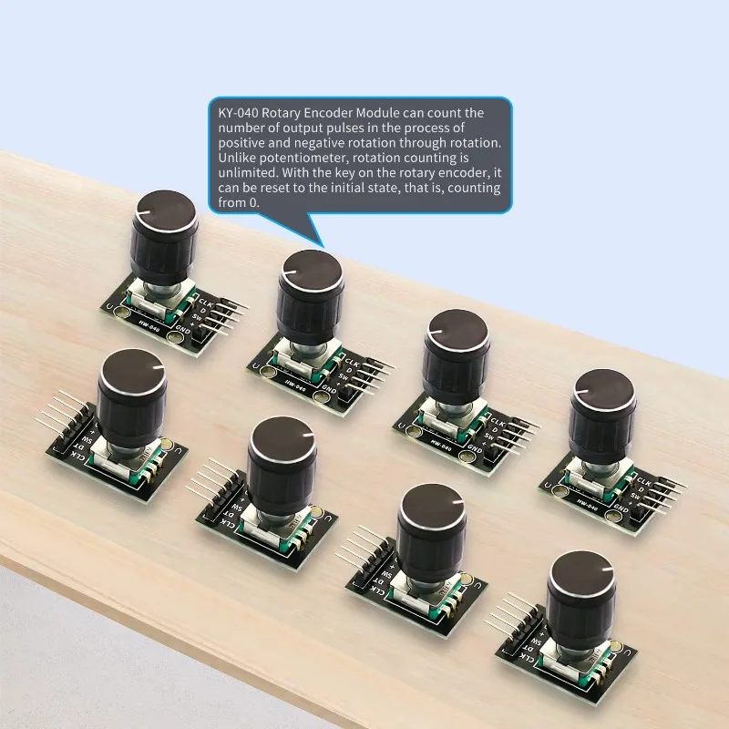 Módulo Codificador rotativo de 360 grados, 8 piezas, KY-040, con tapa de perilla, 15x16,5mm, 5V, Módulo de placa de desarrollo de Interruptor de Sensor de ladrillo para Arduino