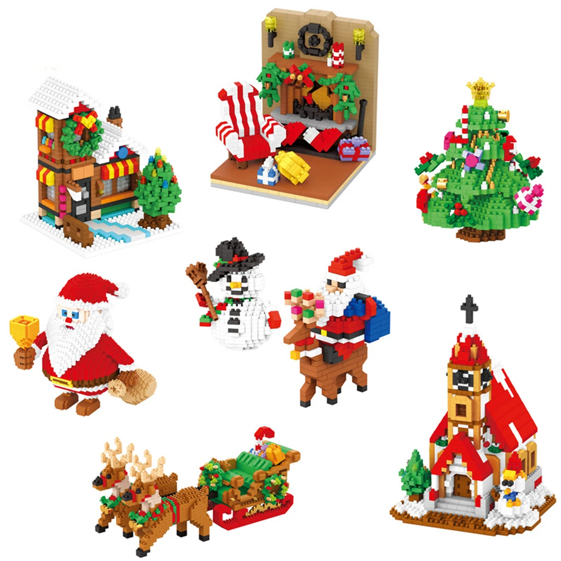 

Christmas Cartoon Seris Building Blocks Santa Claus Snowman Elk Sledge Mini Model Home Decoration Toys for New Year Xmax Gift