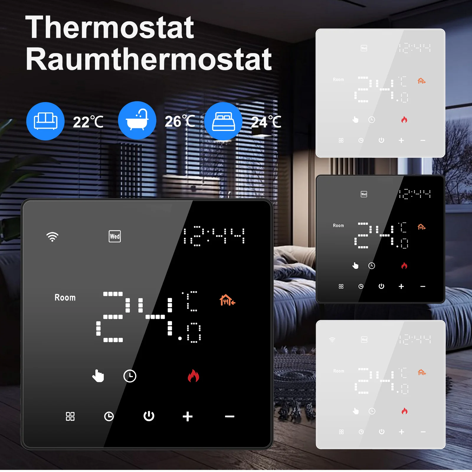 CONENTOOL Termostato Inteligente WiFi APP Control Pantalla LED Termostato con Pantalla Táctil, 16A para Piso Eléctrico, 3A para Caldera de Gas y Agua