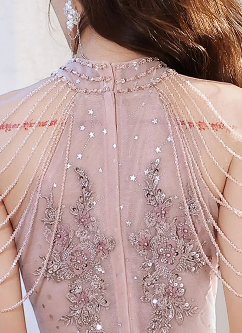 فستان سهرة وردي فاخر عالي الجودة 2025 للحفلات الراقصة صيف الخريف مزاجه الاجتماعي فستان الحفلات الكبار للنساء #5