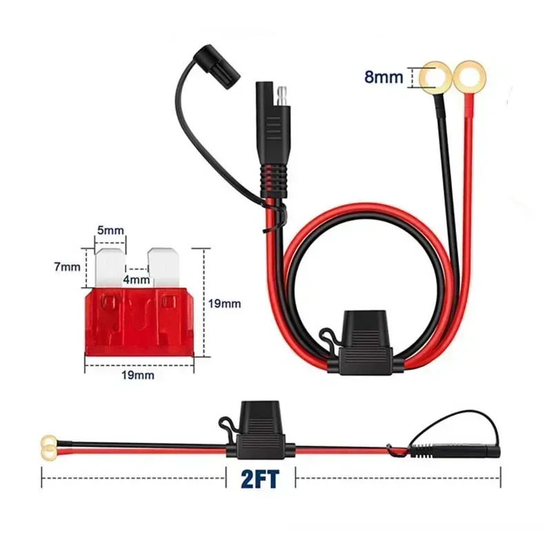 24V Female Pump Plug to 12V Car Battery SAE Charger Cable 16AWG Extension Cord Terminal for Motorcycle Truck ATV Modification