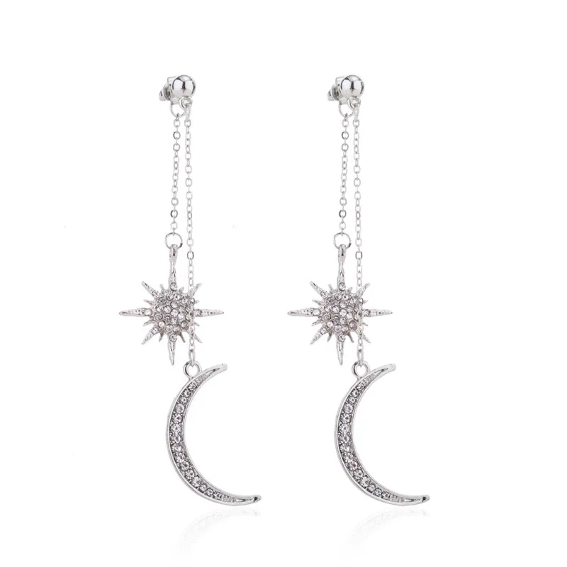 Light Luxury Fashion All-Match Earrings Awn Star Diamond Moon Alloy Pendant Trendy Earrings