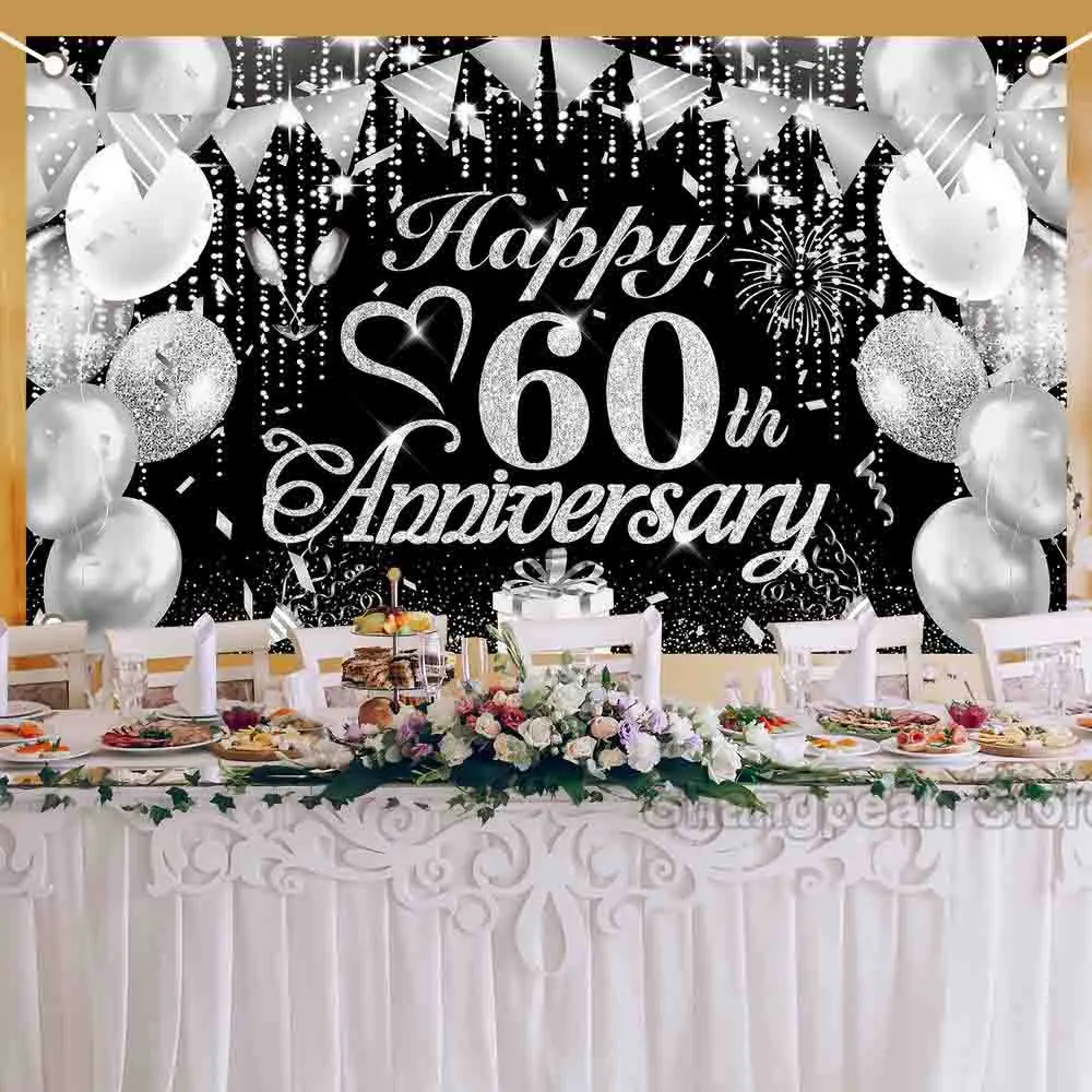25/60/50th Happy Anniversary Banner Party Backdrop For Photo Black Happy Birthday Adult Theme Party Decoration Supplies DIY Back