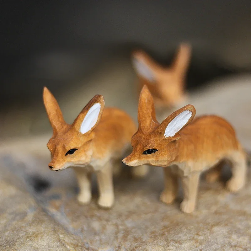 

Fennec Fox резьба по дереву украшения Vulpes zerda Big Eared Fox ручной работы из дерева украшения дома поделки