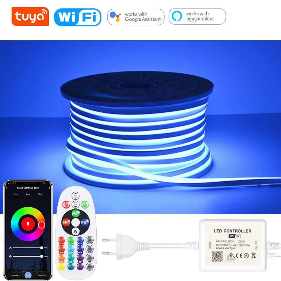 220V EU LED Neon Streifen SMD 5050 Dimmbare RGB Neon Seil Lichter Flexible Band Remote/Bluetooth/Tuya wiFi APP Voice Control Alexa