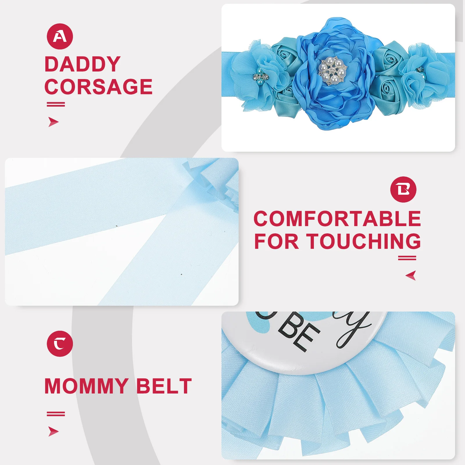 

1 set 1 Maternity Belly Belt Corsage Set Shining Reusable Baby Shower Photo Props Matching Costume Mommy Daddy Sash Badges Set