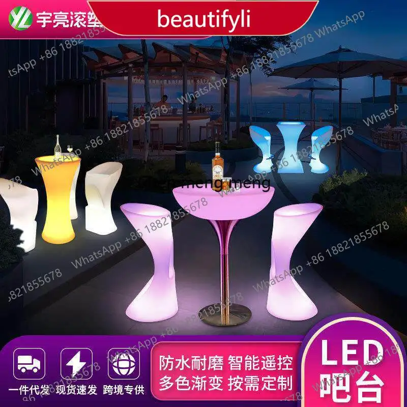 01A LED luminous bar tall table clear bar  cocktail couple bar table outdoor