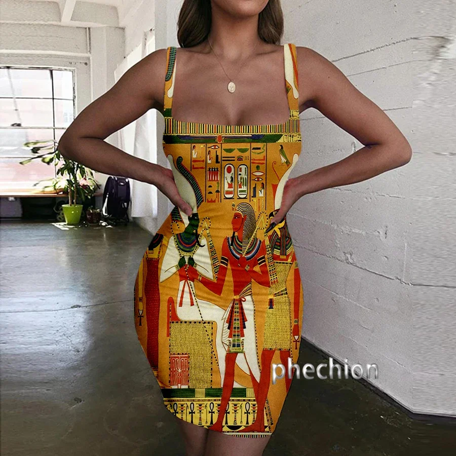 Phechion Horus Egyptian God 3D Print Dress Women Halter Sleeveless Fashion Party Beach Dresses Novel Sexy Womens Clothing Y07