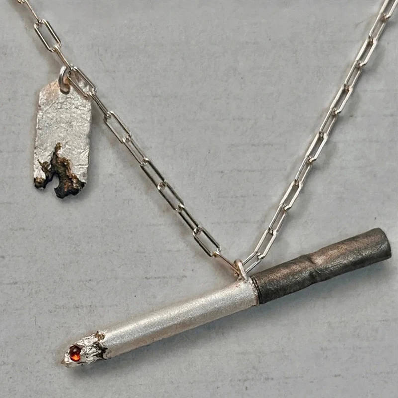 Unisex Punk Style Pendant Necklace With Solo Burning Cigarette Design, Perfect As Hip Hop Fashion Jewelry Gift