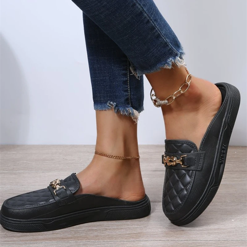 Summer Flat Comfortable Lazy Thick-soled Beach Sandals for Outer Wear Fashionable and Casual Baotou Half-slippers for Women