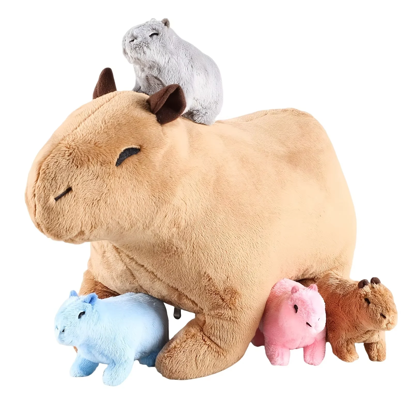 Niedliches Capybara-Kuscheltier, Mama-Capybara mit 4 Baby-Capybaras, Mutter-Sohn-Capybara-Spielzeug, Kindergeburtstagsgeschenke, Deko