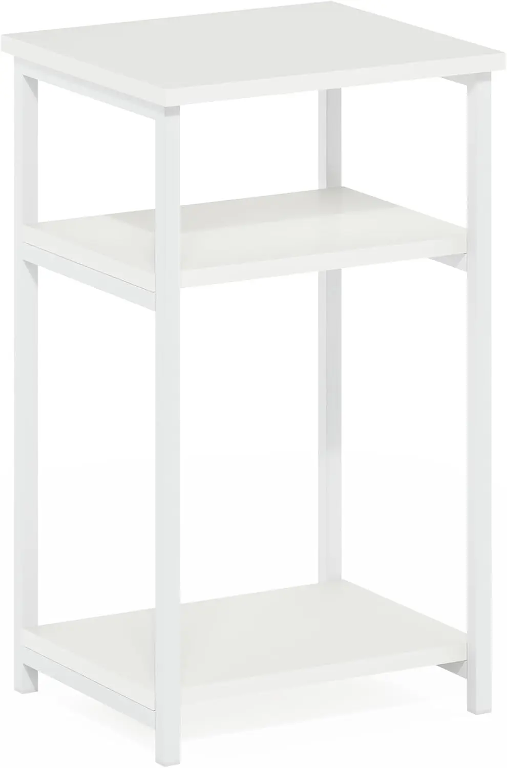 Just 3-Tier Turn-N-Tube End Table / Side Table / Night Stand / Bedside Table with Plastic Poles, 2-Pack, White/White