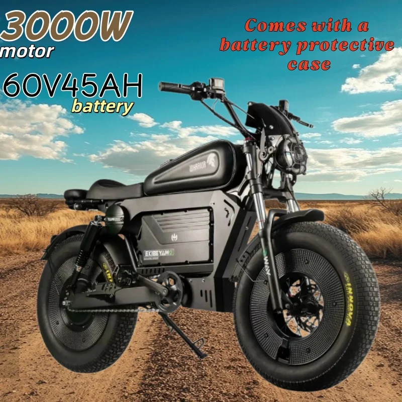 new ZPW Black Warrior motorcycles 3000w motor 48V 60AH battery With protective case E bike 20inch tire Off-road Electric Bike image 7