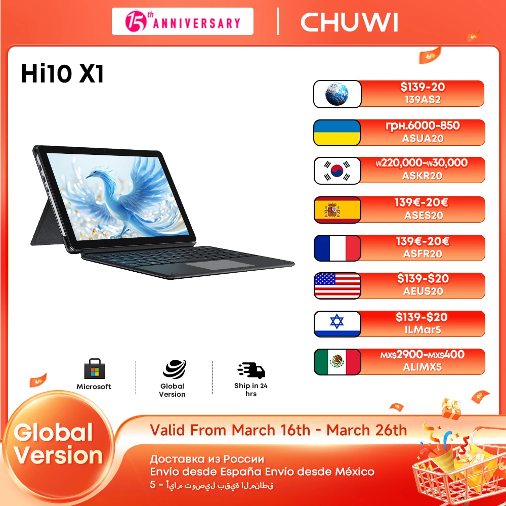 CHUWI Hi10 X1, tablet portatile 2 IN 1,8 GB DDR5 256 GB SSD, grafica Intel N100 UHD, schermo LCD da 10,1