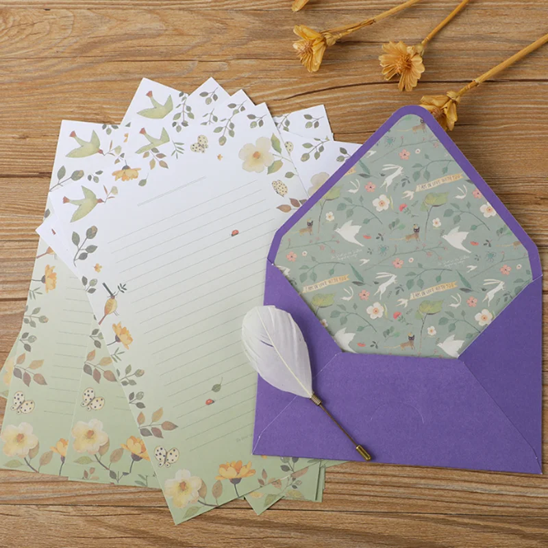 6 Envelope 10 Letter Paper Set Creativity Ancient Style A5 Fragmented Flower Letter Beautiful Fresh Western Style Small Envelope