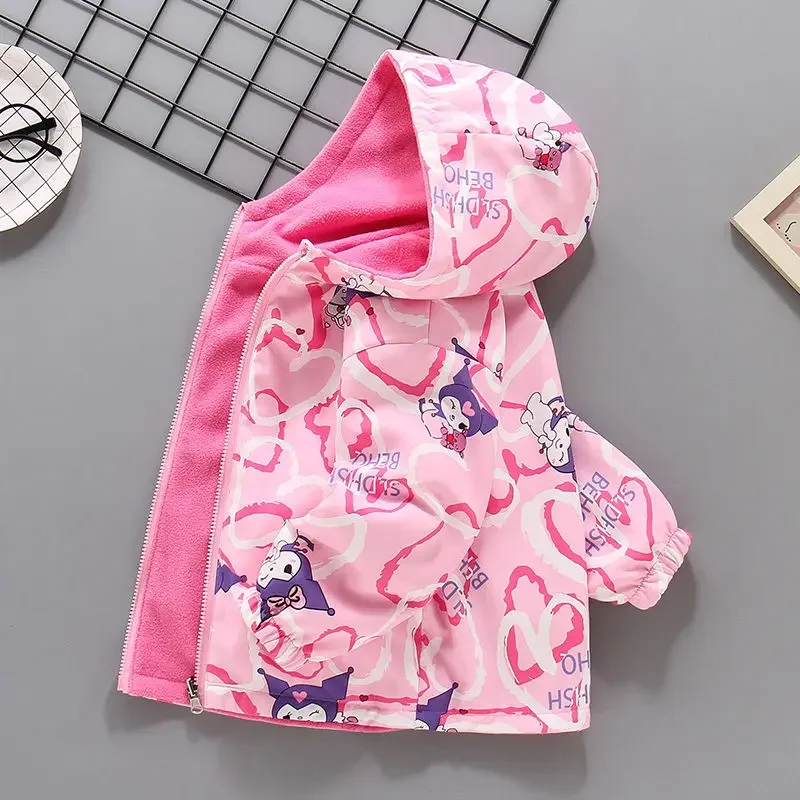 Meisjes Kuromi Anime Kawaii Fleece Dikke Sanrio Ins Jas Leuke Y2k Dragen Kinderen Lange Mouw Jas Kleding Kinderen Speelgoed Geschenken