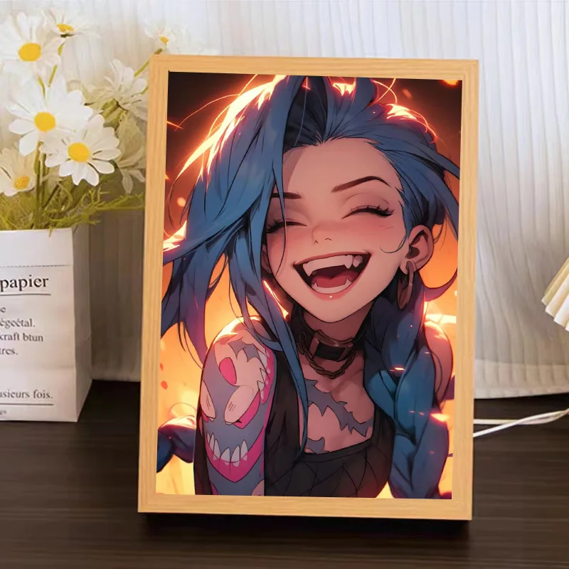 Hot Game League of Legends Jinx Ezreal Ahri Cartoon Light Painting Character Decorative Painting Picture Frame Girl Gift