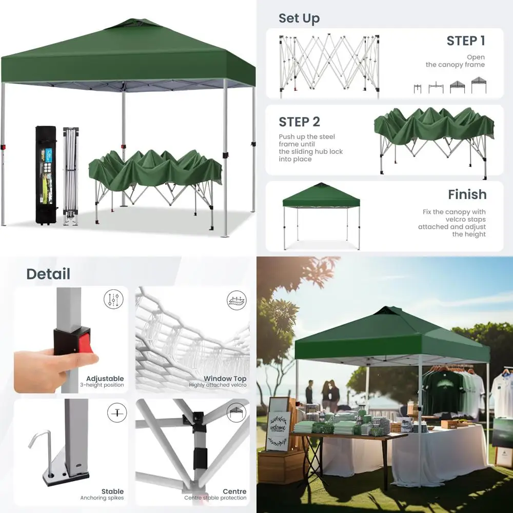 

Instant 10x10 Patio Gazebo Canopy with Adjustable Height, Portable Lightweight Folding Tent, Wheeled Bag Included, Ideal for Out
