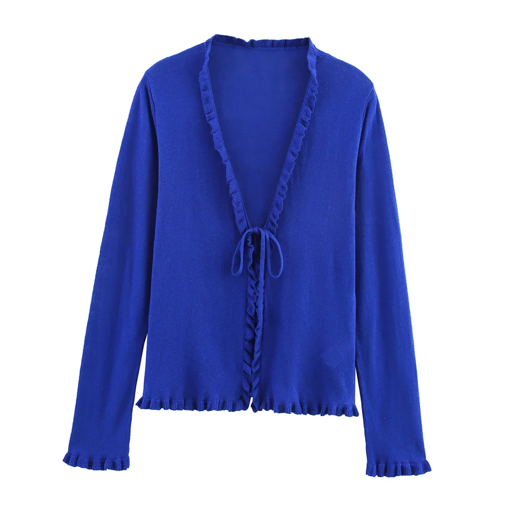 

BMURHMZA Summer New Product Women's Fashion Leisure Versatile V-neck Long Sleeve Stacked Decorative Knitted Coat