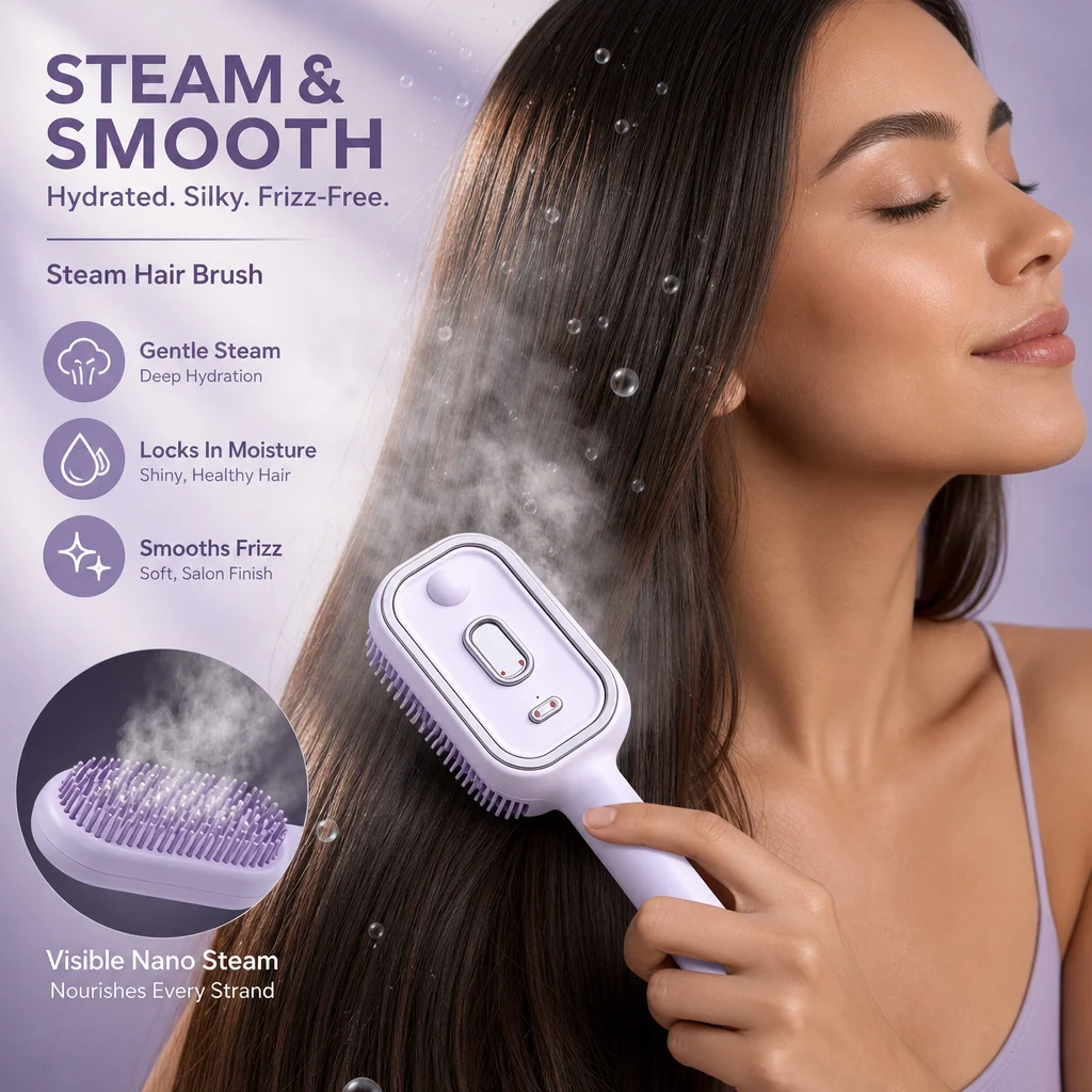 Electric Massage Hair Comb Mist Hair Straightener Brush Anti Frizz Detangling Portable Scalp Massager Steam Hair Brush Hair Care