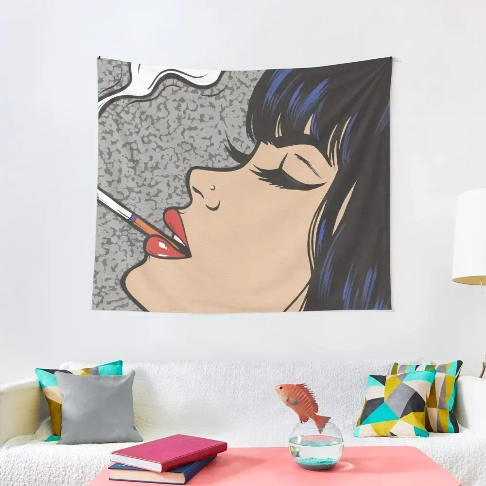 

Smoking Comic Pop Art Girl Tapestry Outdoor Decoration Kawaii Room Decor Things To The Room Tapestry