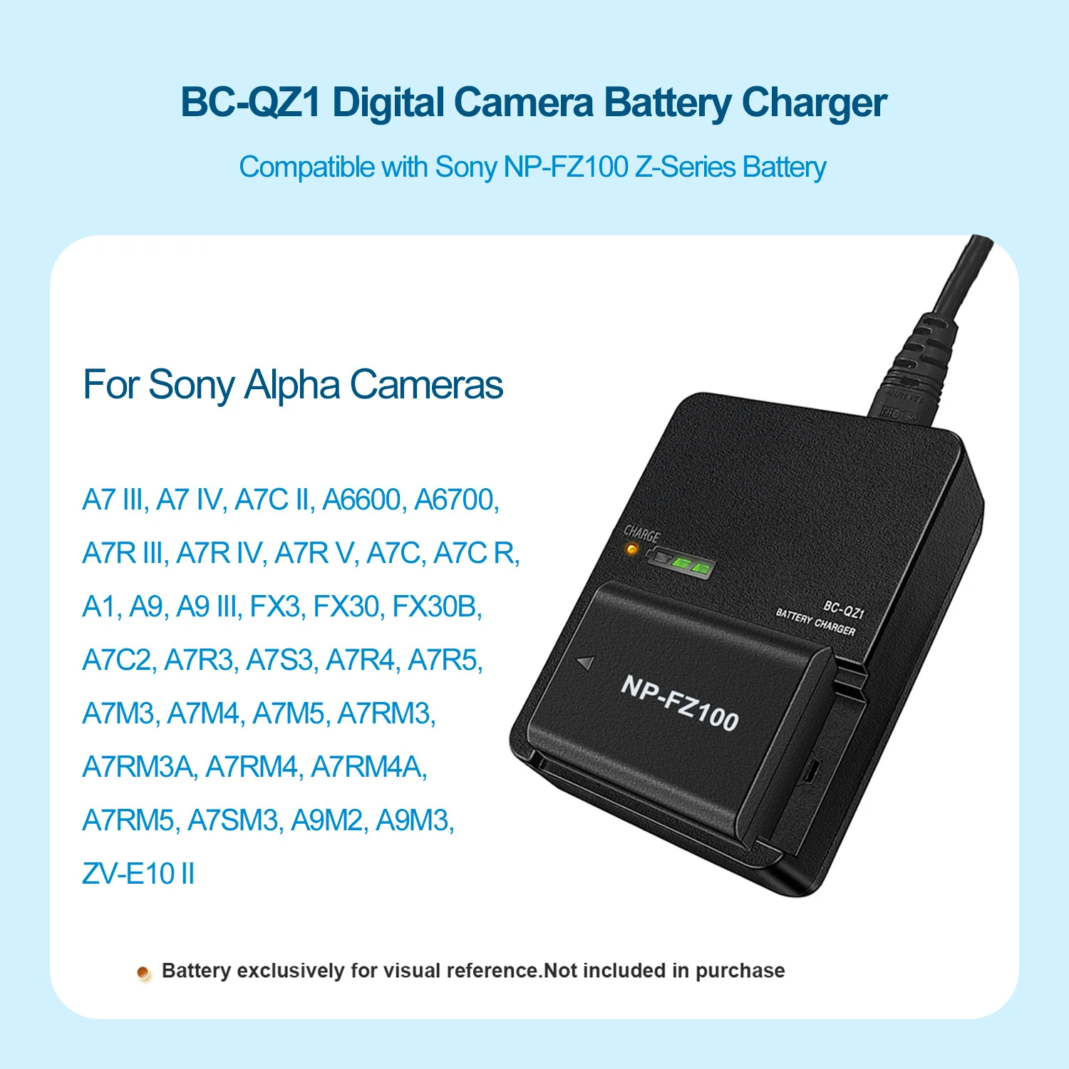 BC-QZ1 Akku-Ladegerät für Sony NP-FZ100 für Alpha A7iv A6700 A7iii A7C II A6600 A6700 A1 A9 A7R4 A7M3 A7C2 A9M3 FX3 FX30 Kamera – Detail 3