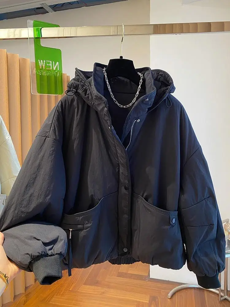 

Winter Hooded Cotton Coat Women's Casual Versatile Warm Long Sleeve Jacket Fashion Parkas Loose Cotton Padded Coat