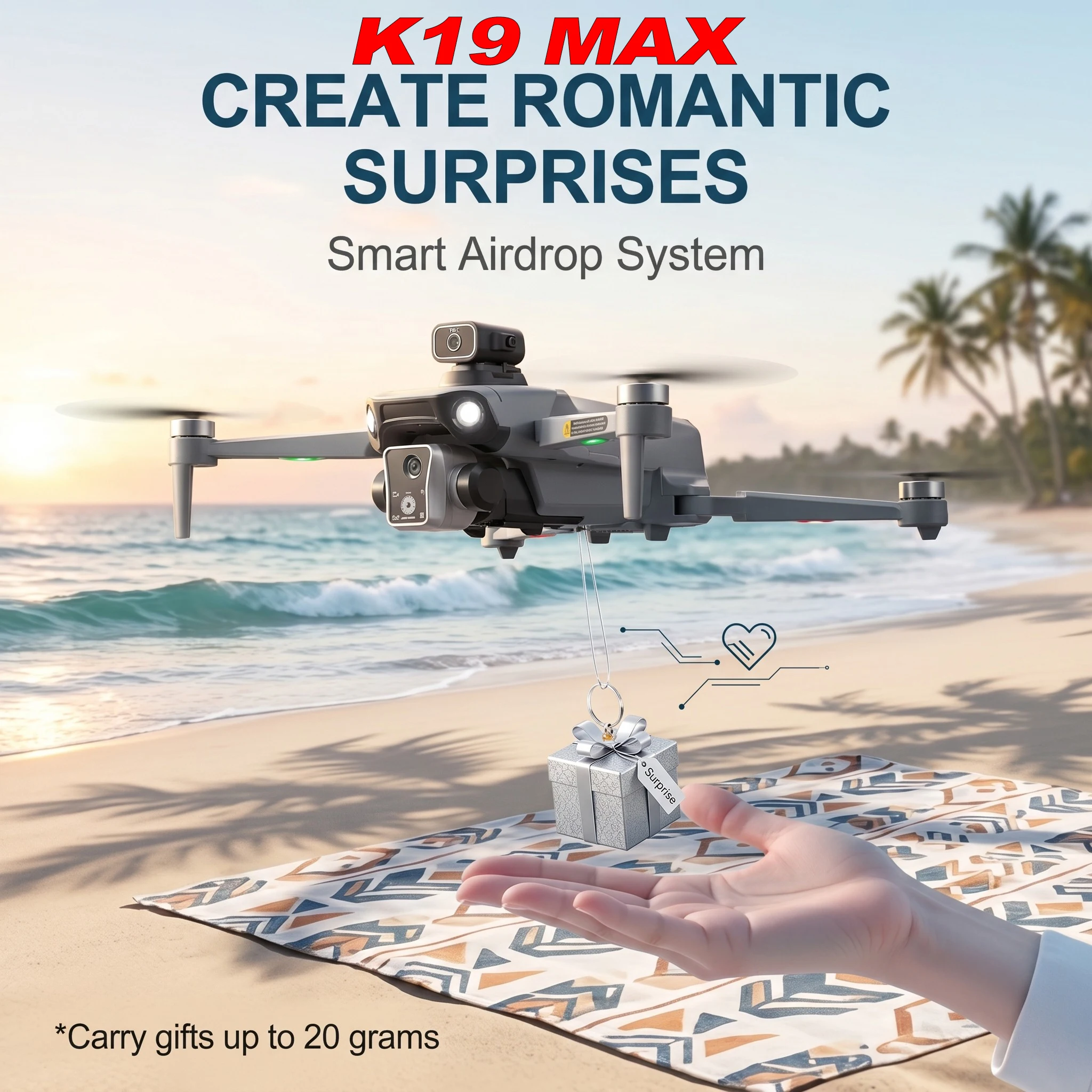 Dron K19 MAX con GPS para Pesca, Dron Aéreo con Giro Automático, Pantalla WIFI 5G, Evitación de Obstáculos, Cámara Profesional FPV, Dron RC
