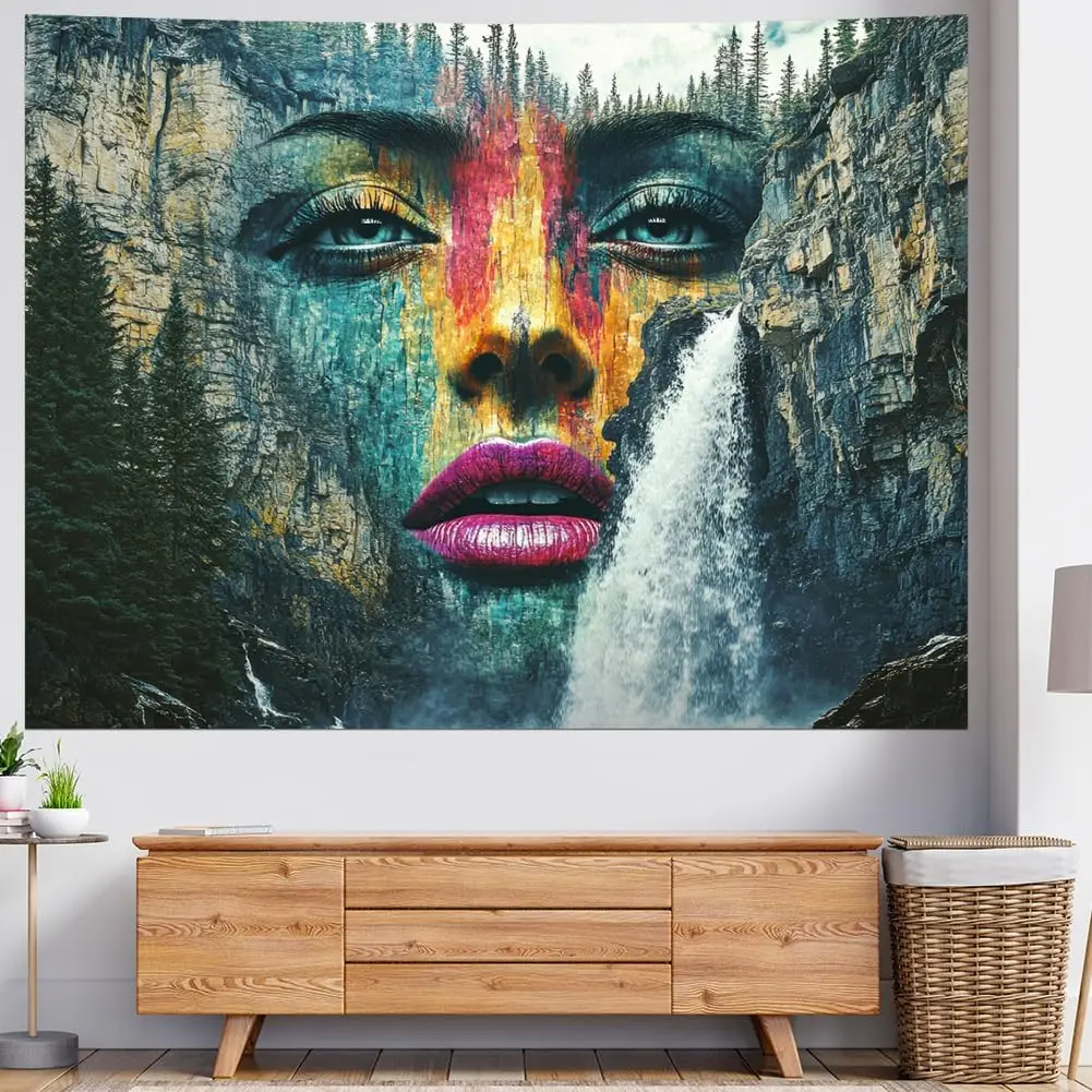 Mountain Tapestry Nature Landscape Tapestry Aesthetic Woman Face Tapestries Abstract Modern Art Poster Forest Waterfall