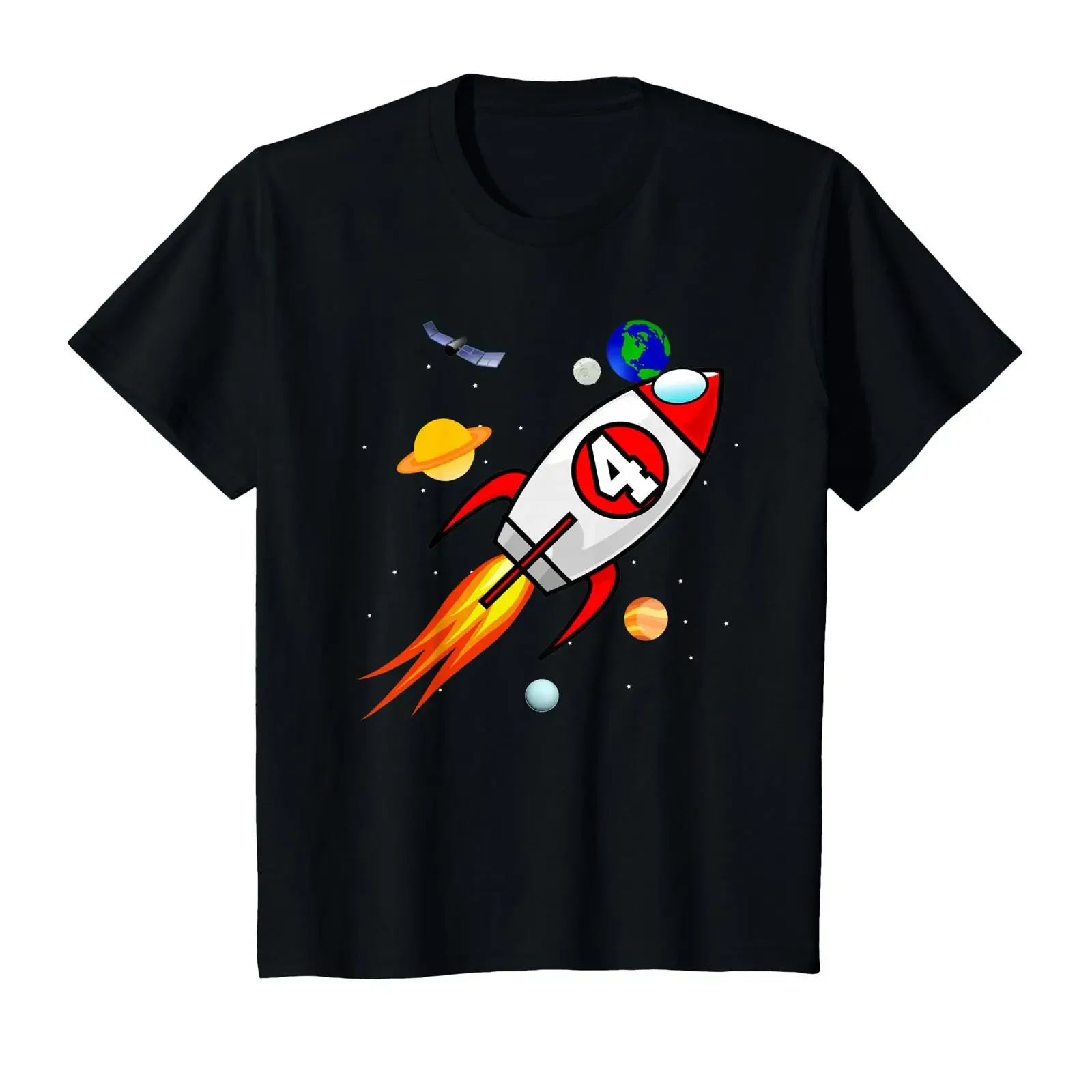 4 Year Old Spaceship Rocket Birthday Astronaut Girl Boy T Shirt vintage Washed Stretched Unisex Breathable graphic Stylish