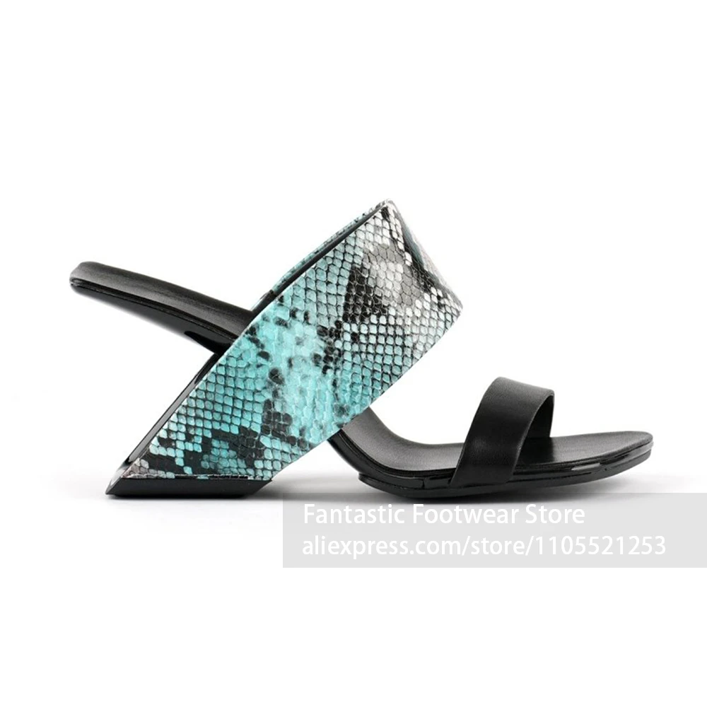Special Cut-out Geometric Mules Square Open Toe Wedge Sandal Snake Skin Textured Surface Slide Sandals Slip-on Slide Design Mule