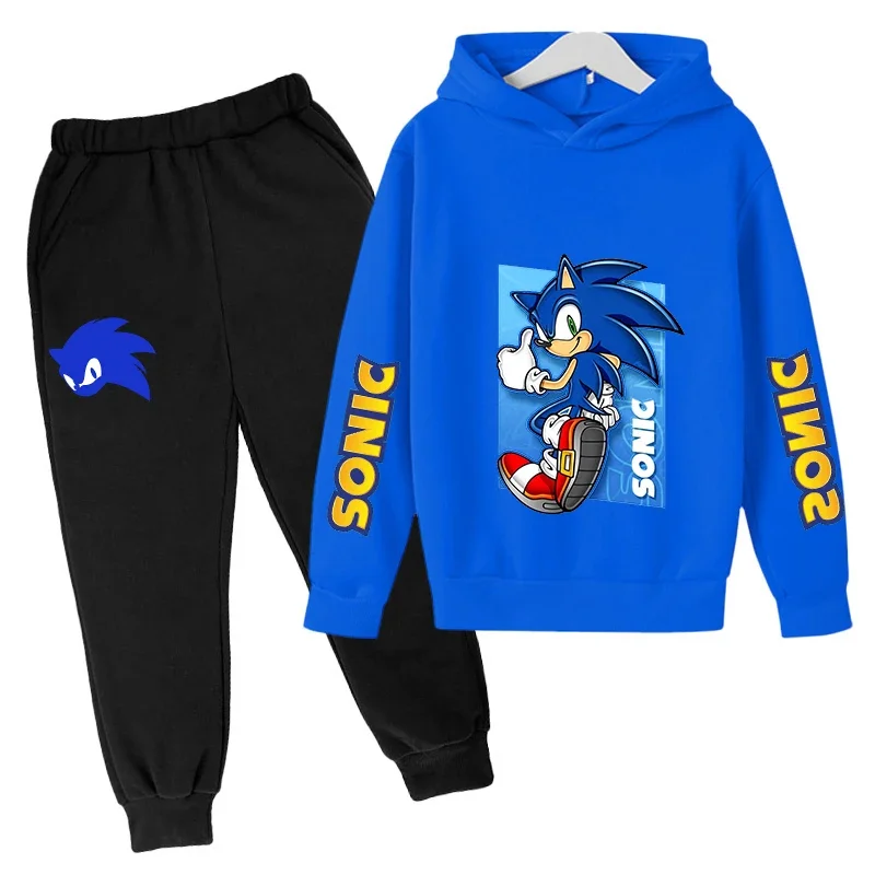 

Anime Sonic The Hedgehog Hoodies Tops +Pants Set Sonic Suits Baby Boys Girl Clothing Sets with Pockets Suit Boys Tracksuit Gift