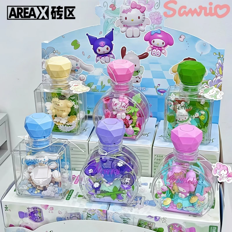 

Строительный блок Sanrio, цветок, эльф, Hello Kitty Kuromi My Melody, флакон для духов Cinnamoroll, маленькие частицы, сборная модель, подарок