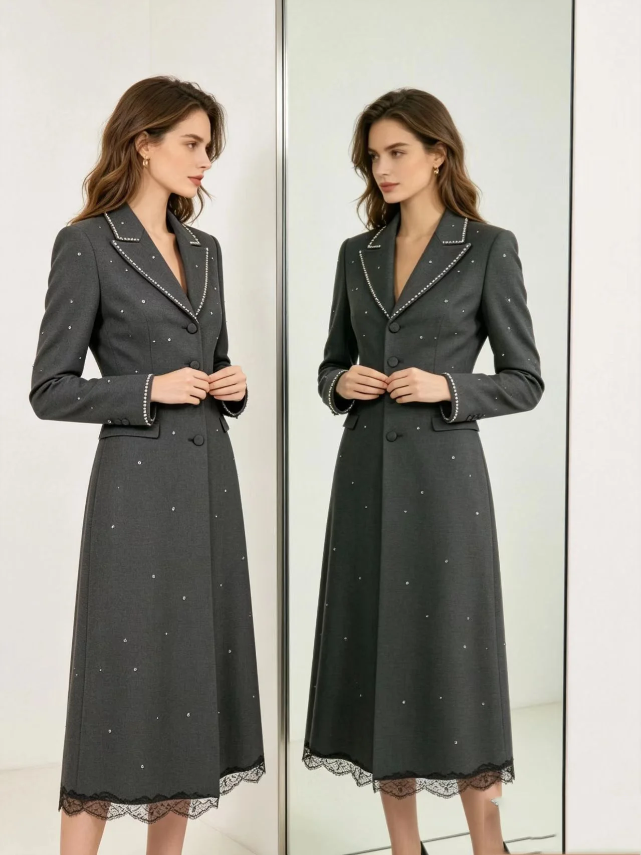 

Luxury Crystals Grey Women Suit 1 Pcs Blazer Prom Dress Spring Cotton Customized Formal Office Wedding Tuxedos Coat Prom Jacket