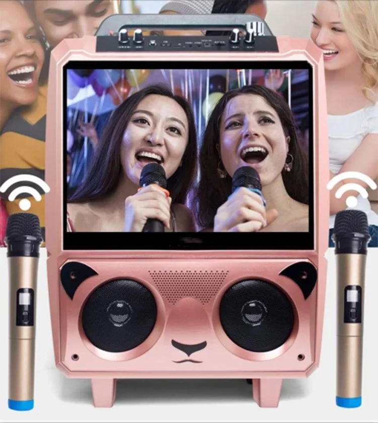 شاشة عرض كاريوكي على شكل باندا مقاس 15 بوصة، نظام بلازا للرقص المنزلي، مكبر صوت فيديو مع عجلة عربة #2