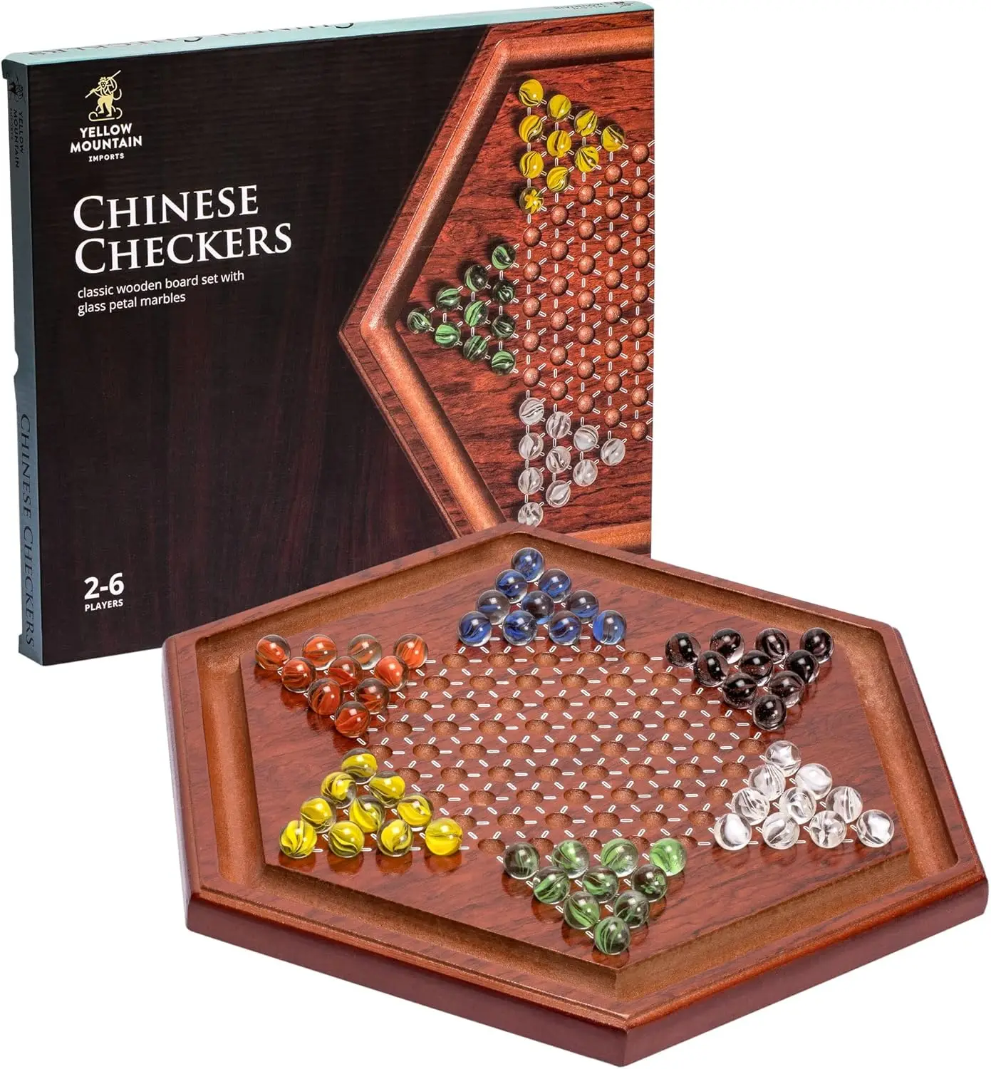 

Wooden Chinese Checkers Game Set - 13.6-Inch with 60 Glass Marbles - Classic Strategy Board Game